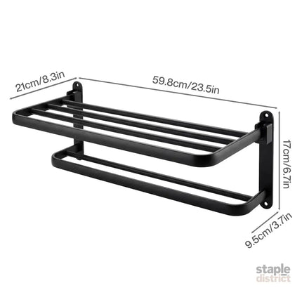 Levede Towel Rack Bathroom 2 Bars Rail Holder Wall Mounted Storage Shelf Black-2050059022438109186