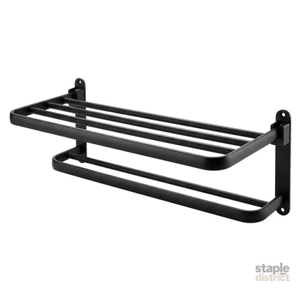Levede Towel Rack Bathroom 2 Bars Rail Holder Wall Mounted Storage Shelf Black-2050059022438109184