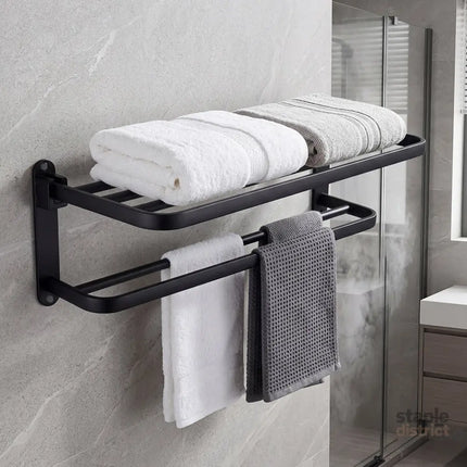 Levede Towel Rack Bathroom 2 Bars Rail Holder Wall Mounted Storage Shelf Black-2050059022438109190