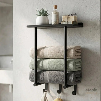 Levede Wall Mounted Towel Rack Towel Holder 3 Hooks Bathroom Towel Storage-2050059022073204742