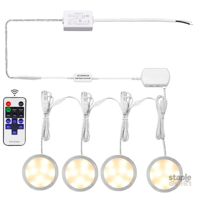 Linkable Under Cabinet LED Lighting 12V Dimmable Puck Lights Hardwired with Wireless RF Remote Control for Kitchen Mood