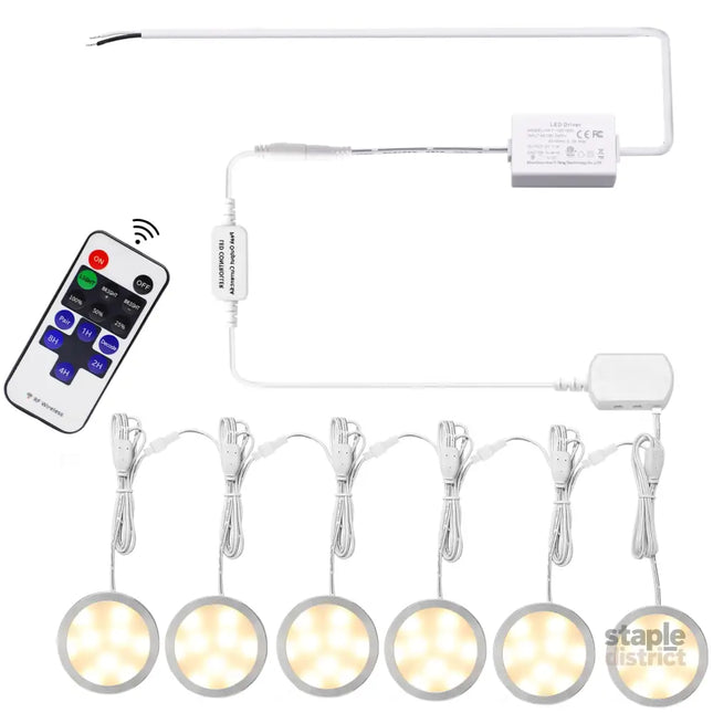 Linkable Under Cabinet LED Lighting 12V Dimmable Puck Lights Hardwired with Wireless RF Remote Control for Kitchen Mood