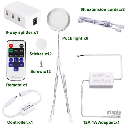 Linkable Under Cabinet LED Lighting 12V Dimmable Puck Lights Hardwired with Wireless RF Remote Control for Kitchen Mood