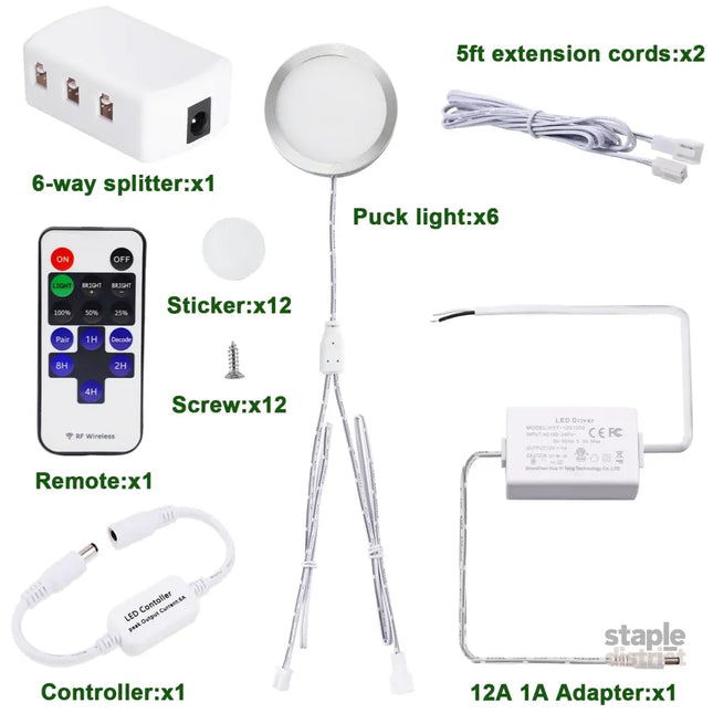 Linkable Under Cabinet LED Lighting 12V Dimmable Puck Lights Hardwired with Wireless RF Remote Control for Kitchen Mood