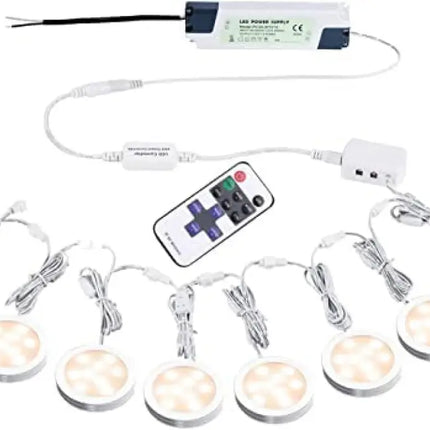 Linkable Under Cabinet LED Lighting 12V Dimmable Puck Lights Hardwired with Wireless RF Remote Control for Kitchen Mood