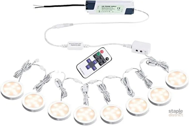 Linkable Under Cabinet LED Lighting 12V Dimmable Puck Lights Hardwired with Wireless RF Remote Control for Kitchen Mood