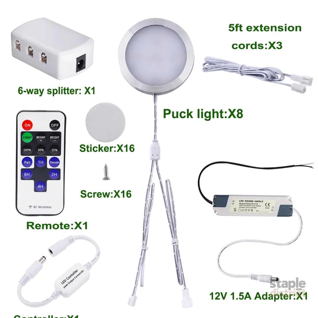 Linkable Under Cabinet LED Lighting 12V Dimmable Puck Lights Hardwired with Wireless RF Remote Control for Kitchen Mood