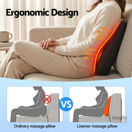 Livemor Back Massager with Heat and Traction Neck and Shoulder Massage Pillow Ergonomic Backrest for Office Chair &