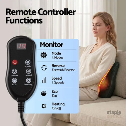 Livemor Back Massager with Heat and Traction Neck and Shoulder Massage Pillow Ergonomic Backrest for Office Chair &