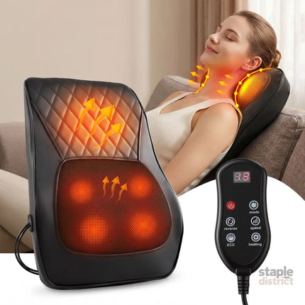 Livemor Back Massager with Heat and Traction Neck and Shoulder Massage Pillow Ergonomic Backrest for Office Chair &