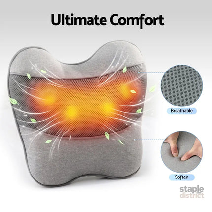 Livemor Back Massager with Heat USB Neck and Shoulder Massage Pillow 3-Speed Ergonomic Lumbar Support Cushion for