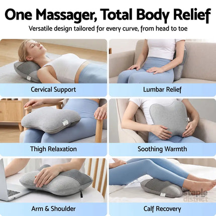 Livemor Back Massager with Heat USB Neck and Shoulder Massage Pillow 3-Speed Ergonomic Lumbar Support Cushion for