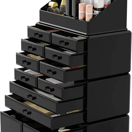Makeup Cosmetic Organizer Storage with 12 Drawers Display Boxes (Black) - Health & Beauty > Cosmetic Storage > Makeup