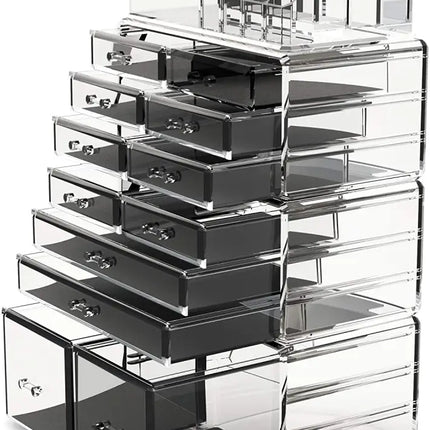 Makeup Cosmetic Organizer Storage with 12 Drawers Display Boxes (Clear) - Health & Beauty > Cosmetic Storage > Makeup