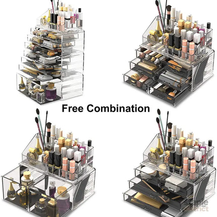 Makeup Cosmetic Organizer Storage with 12 Drawers Display Boxes (Clear) - Health & Beauty > Cosmetic Storage > Makeup