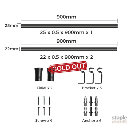 Marlow Black Curtain Rod Steel Quiet Rail Pole Pommel Set Extendable-2018816719925153794