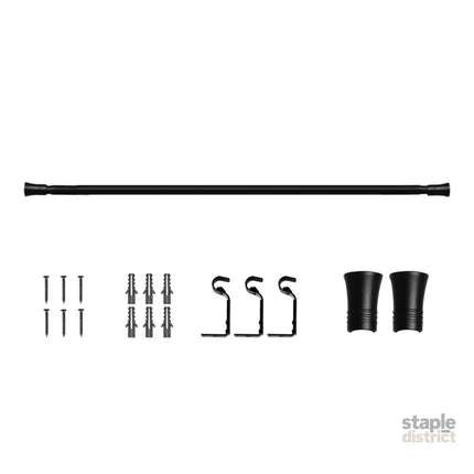 Marlow Black Curtain Rod Steel Quiet Rail Pole Pommel Set Extendable-2018816719925153792