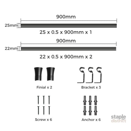 Marlow Black Curtain Rod Steel Quiet Rail Pole Pommel Set Extendable-2018816719925153794