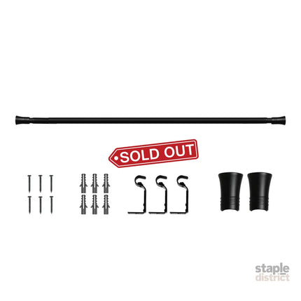 Marlow Black Curtain Rod Steel Quiet Rail Pole Pommel Set Extendable-2018816719925153792