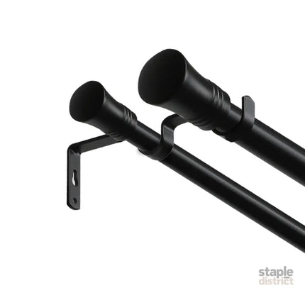 Marlow Black Double Curtain Rod Steel Pole Pommel Set Extendable Adjustable-2018816770139361281
