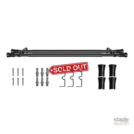 Marlow Black Double Curtain Rod Steel Pole Pommel Set Extendable Adjustable-2018816770139361280