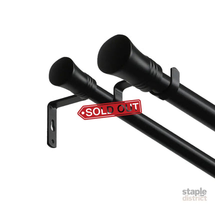 Marlow Black Double Curtain Rod Steel Pole Pommel Set Extendable Adjustable-2018816770139361281
