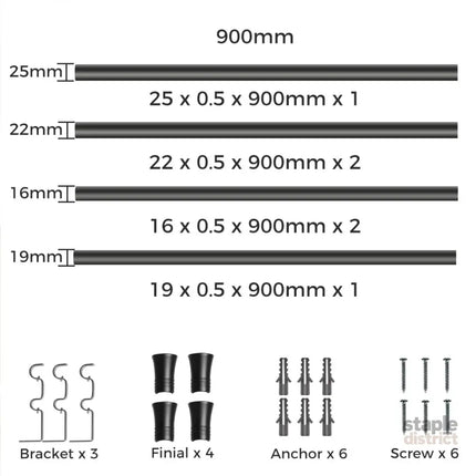 Marlow Black Double Curtain Rod Steel Pole Pommel Set Extendable Adjustable-2018816770139361282
