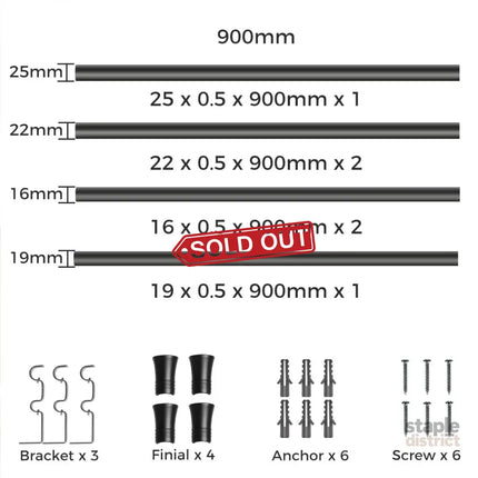 Marlow Black Double Curtain Rod Steel Pole Pommel Set Extendable Adjustable-2018816770139361282