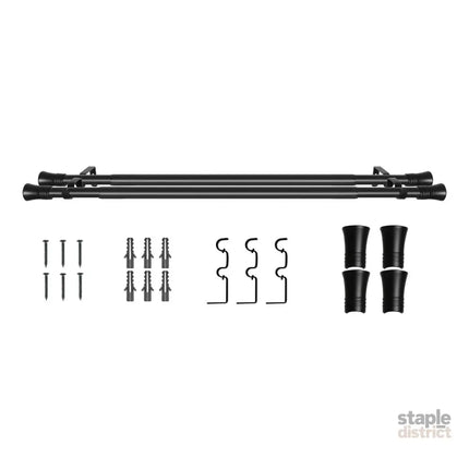Marlow Black Double Curtain Rod Steel Pole Pommel Set Extendable Adjustable-2018816770139361280