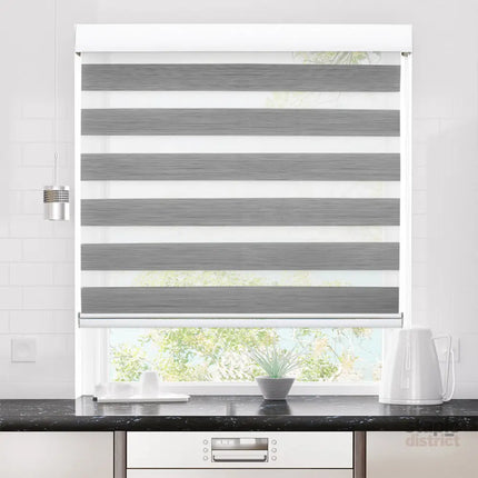 Marlow Blackout Zebra Roller Blind Curtains 90x210 Grey-2018816733489532935