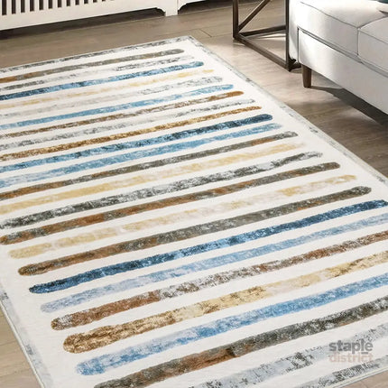 Marlow Floor Rug Short Pile Washable Carpet Soft Plush Non Slip Stripe 80x120-2018816670356869127