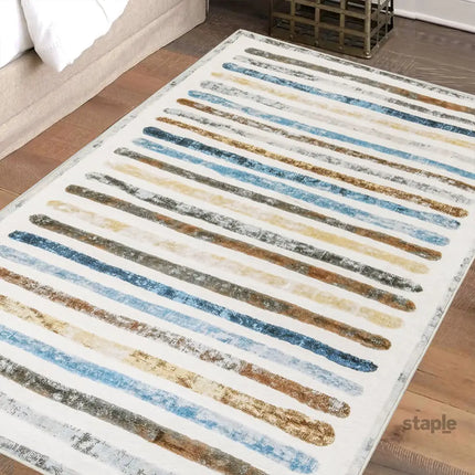 Marlow Floor Rug Short Pile Washable Carpet Soft Plush Non Slip Stripe 80x120-2018816670356869126