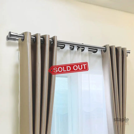 Marlow Silver Double Curtain Rod Steel Pole Pommel Set Extendable Adjustable-2029387251229790215