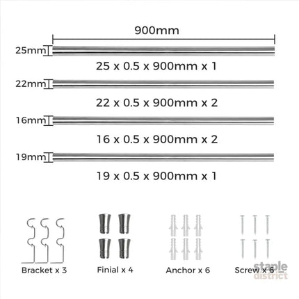 Marlow Silver Double Curtain Rod Steel Pole Pommel Set Extendable Adjustable-2029387251229790210