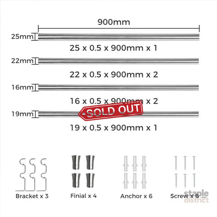 Marlow Silver Double Curtain Rod Steel Pole Pommel Set Extendable Adjustable-2029387251229790210
