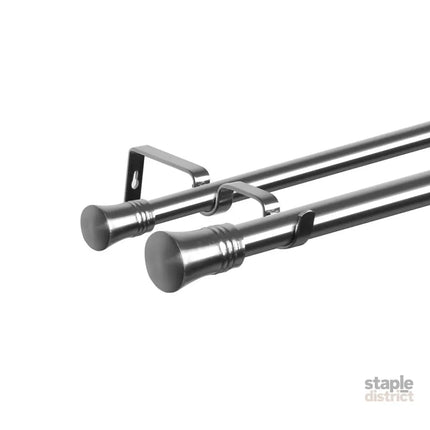 Marlow Silver Double Curtain Rod Steel Pole Pommel Set Extendable Adjustable-2029387251229790209