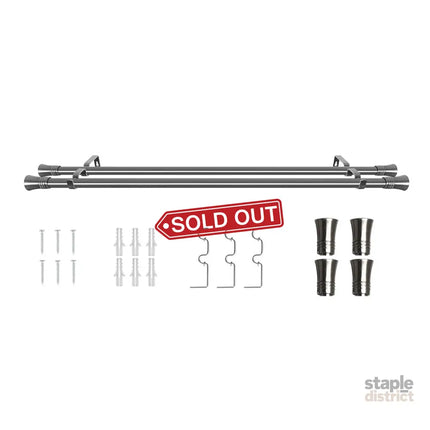Marlow Silver Double Curtain Rod Steel Pole Pommel Set Extendable Adjustable-2029387251229790208