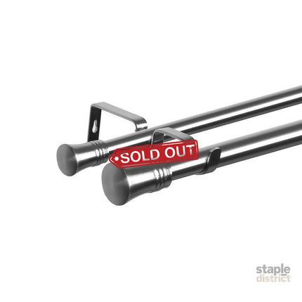 Marlow Silver Double Curtain Rod Steel Pole Pommel Set Extendable Adjustable-2029387251229790209