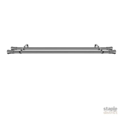 Marlow Silver Double Curtain Rod Steel Pole Pommel Set Extendable Adjustable-2029387251229790211