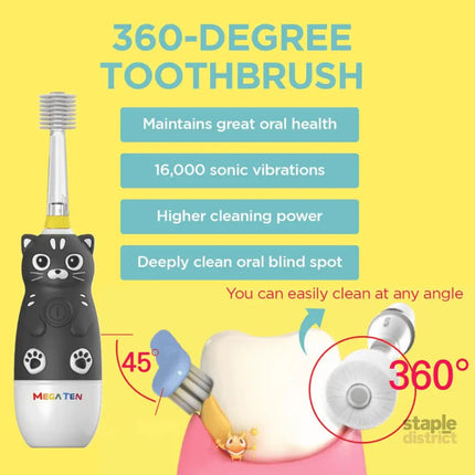MEGA TEN 360-Degree Kids Electric Toothbrush with LED Light 1-4 Yrs Monkey-2006733475654275075