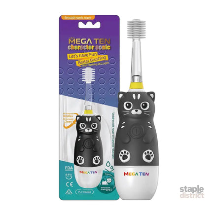 MEGA TEN 360-Degree Kids Electric Toothbrush with LED Light 4Yrs+ Black Cat-2006733475843018752