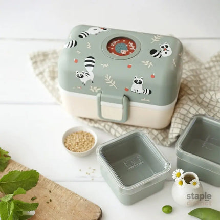 Monbento Tresor Graphic Kids's Bento Box- Green Raccoon Green Raccoon-2006733344590663686