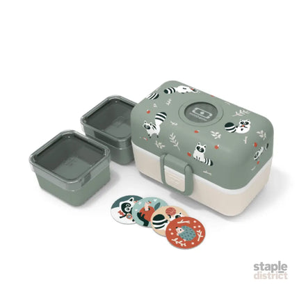 Monbento Tresor Graphic Kids's Bento Box- Green Raccoon Green Raccoon-2006733344590663682