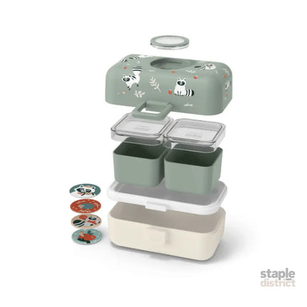 Monbento Tresor Graphic Kids's Bento Box- Green Raccoon Green Raccoon-2006733344590663684