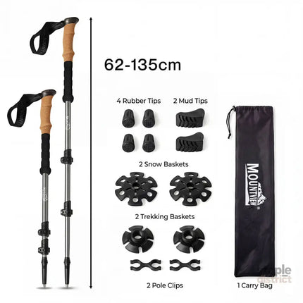 Mountview 2 Pcs Hiking Trekking Poles Walking Stick Adjustable Lightweight Grey-2050059022622658562