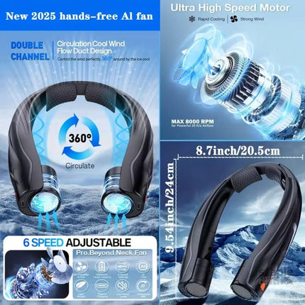 Neck Fan Portable USB 6000mAh 6-Speed Cooling - Appliances > Fans > Portable Fans