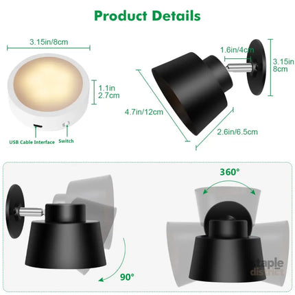 Night Light Wireless Wall Light Indoor LED 2 Pack,Battery Operated Wall Lights Rechargeable Lamp with Remote,Touch Lamp