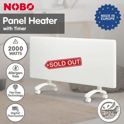Nobo 2000W T2-NTL4T20 Electric Panel Heater with Timer Tilt Switch Silent Operation & Allergy-Free - Refurbished