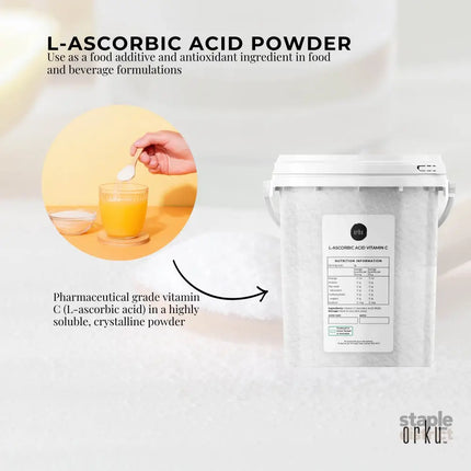 Orku 1.3Kg Vitamin C Powder in Tub Pure L-Ascorbic Acid - USP Grade Non-GMO - Health & Beauty > Nutrition & Supplements