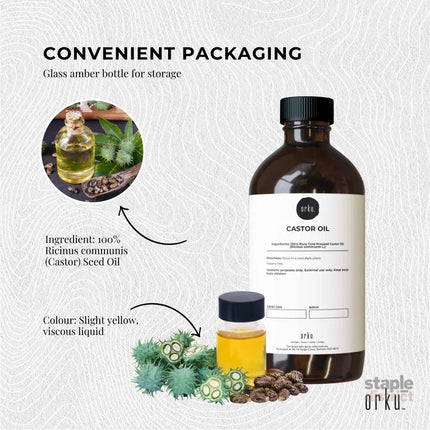 Orku 100ml Castor Oil - Hexane Free Cold Pressed Virgin - Health & Beauty > Skincare > Facial Lotions & Moisturisers